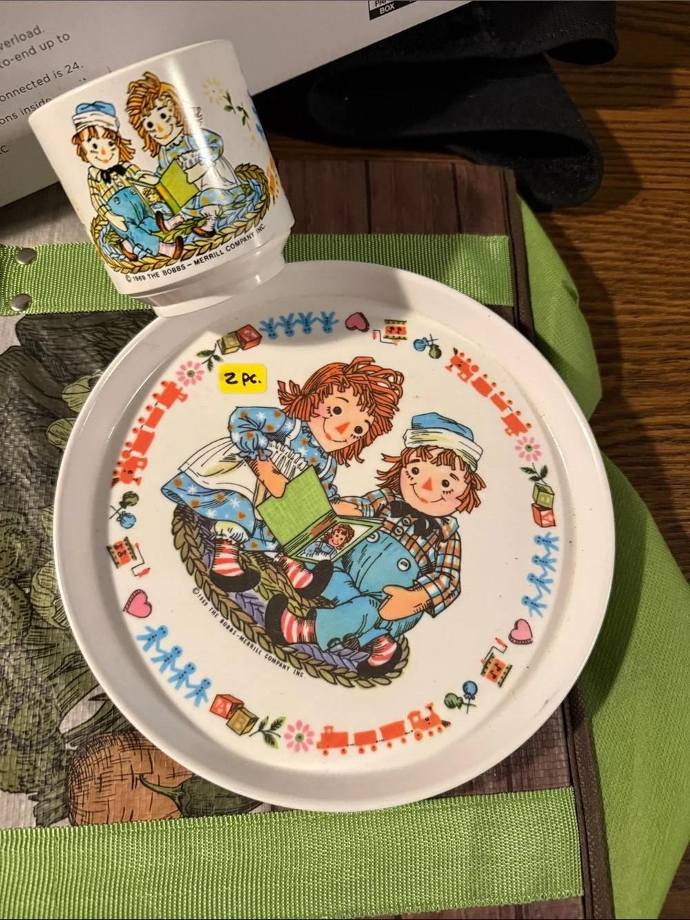 Children's 2-Piece Plate and Cup Set - White with Multicolor Illustration